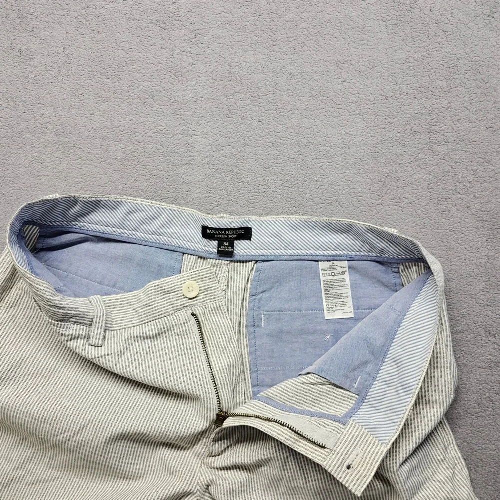 Banana Republic Emerson Chino Shorts Mens 34 Blue White Striped Slash Pocket